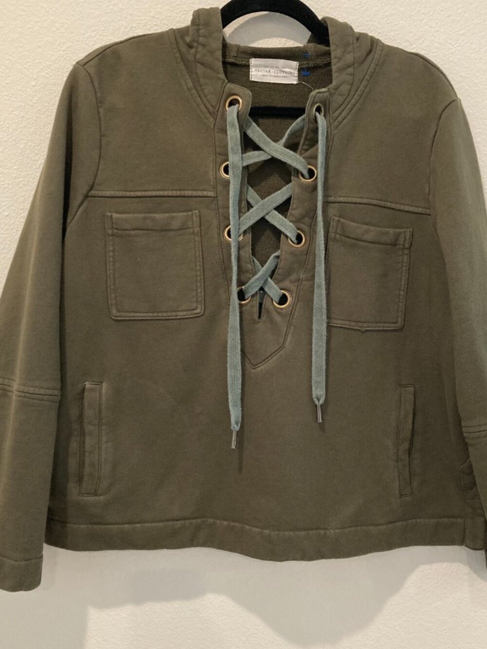 Nectar Clothing Olive Green Lace Up Pullover Sweatshirt - Size S Casual Hoodie